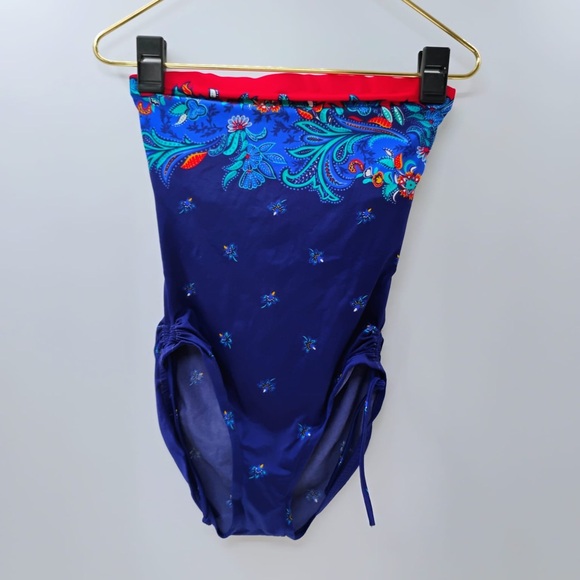 VINTAGE Rose Marie Reid Swim blue pattern floral paisley - Picture 1 of 10